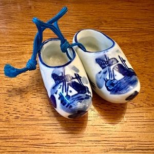 Vintage Royal Delft Miniature Holland Clogs with Windmill